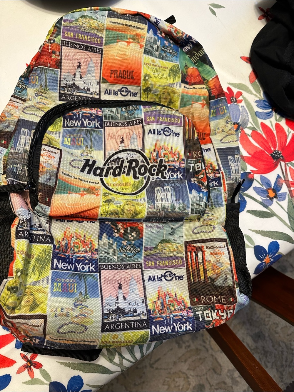 Hard Rock Cafe Multicolor Patchwork City Poster Backpack